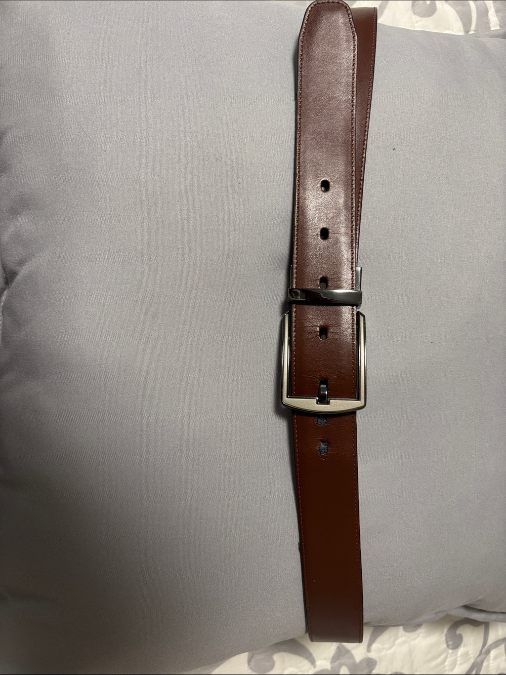 Men's Brown or Black Reversible Leather Dress Belt with Silver Buckle